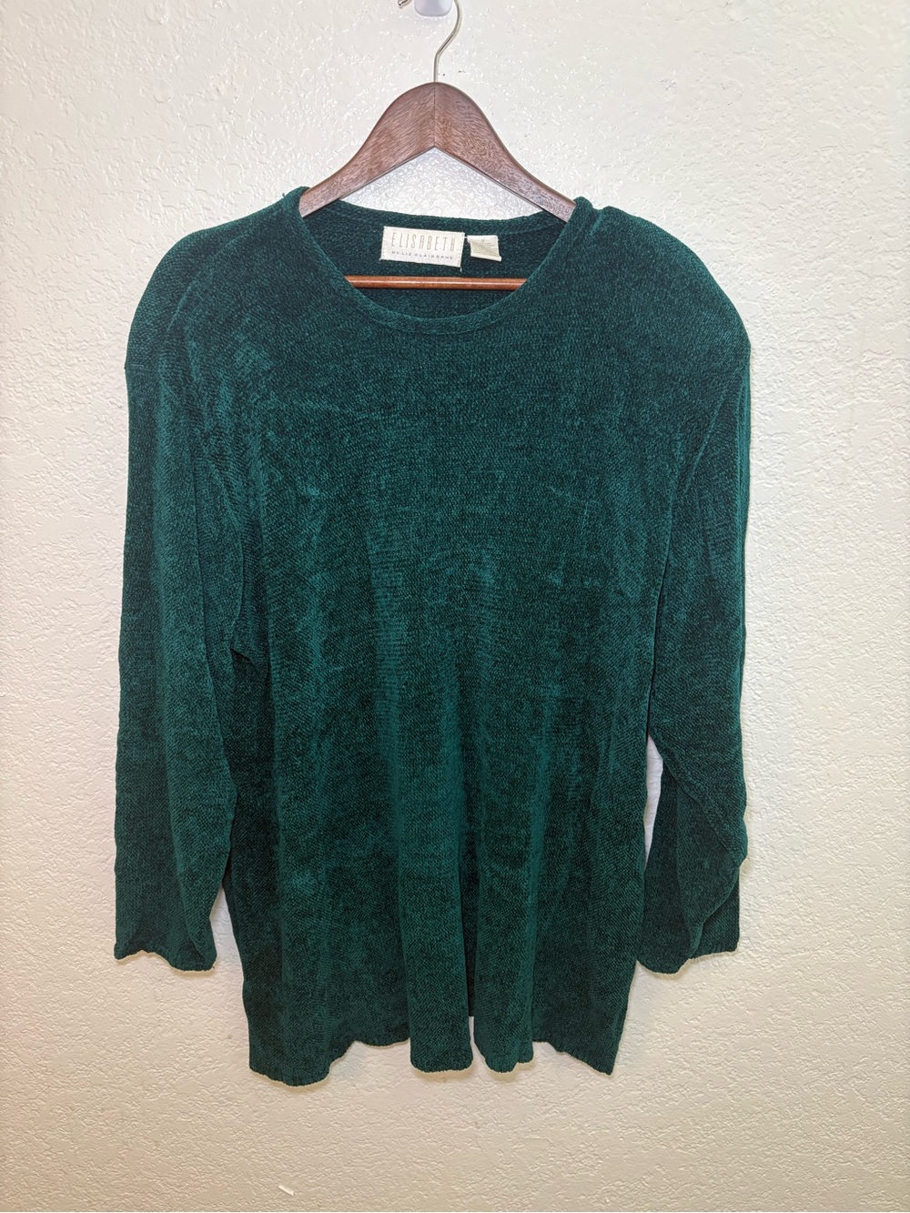 Liz Claiborne Dark Green Chenille Scoop Neck Sweater